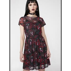 Killerstar Mary Mesh Goth Vampire Fangs Tongue Halloween Punk Rock Mini Dress XS